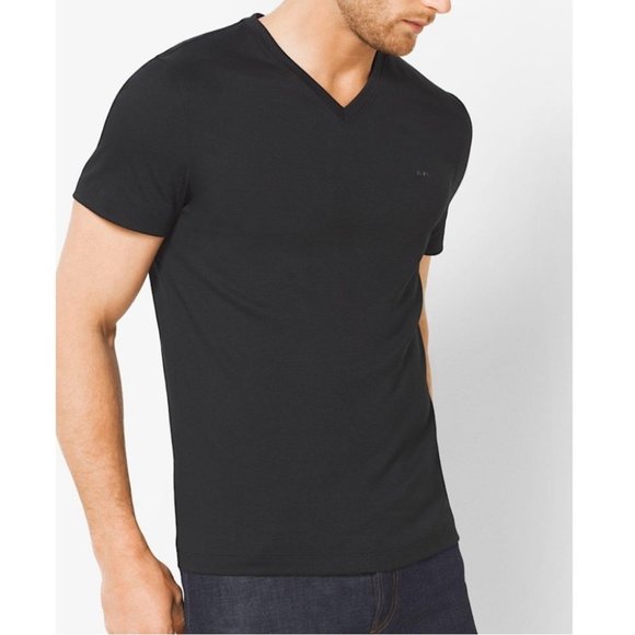 Michael Kors Black V-neck Cotton Short Sleeve T-Shirt - Picture 1 of 8